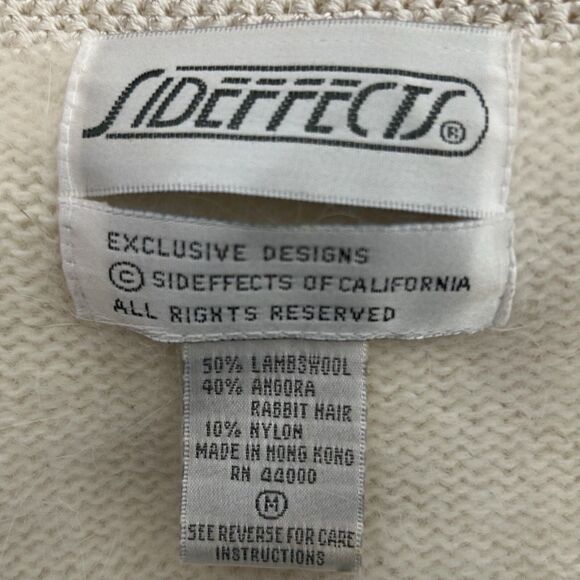 Vintage 80s Side Effects Beaded Ivory Wool Angora Rabbit Hair Sweater Sz M - Picture 4 of 16